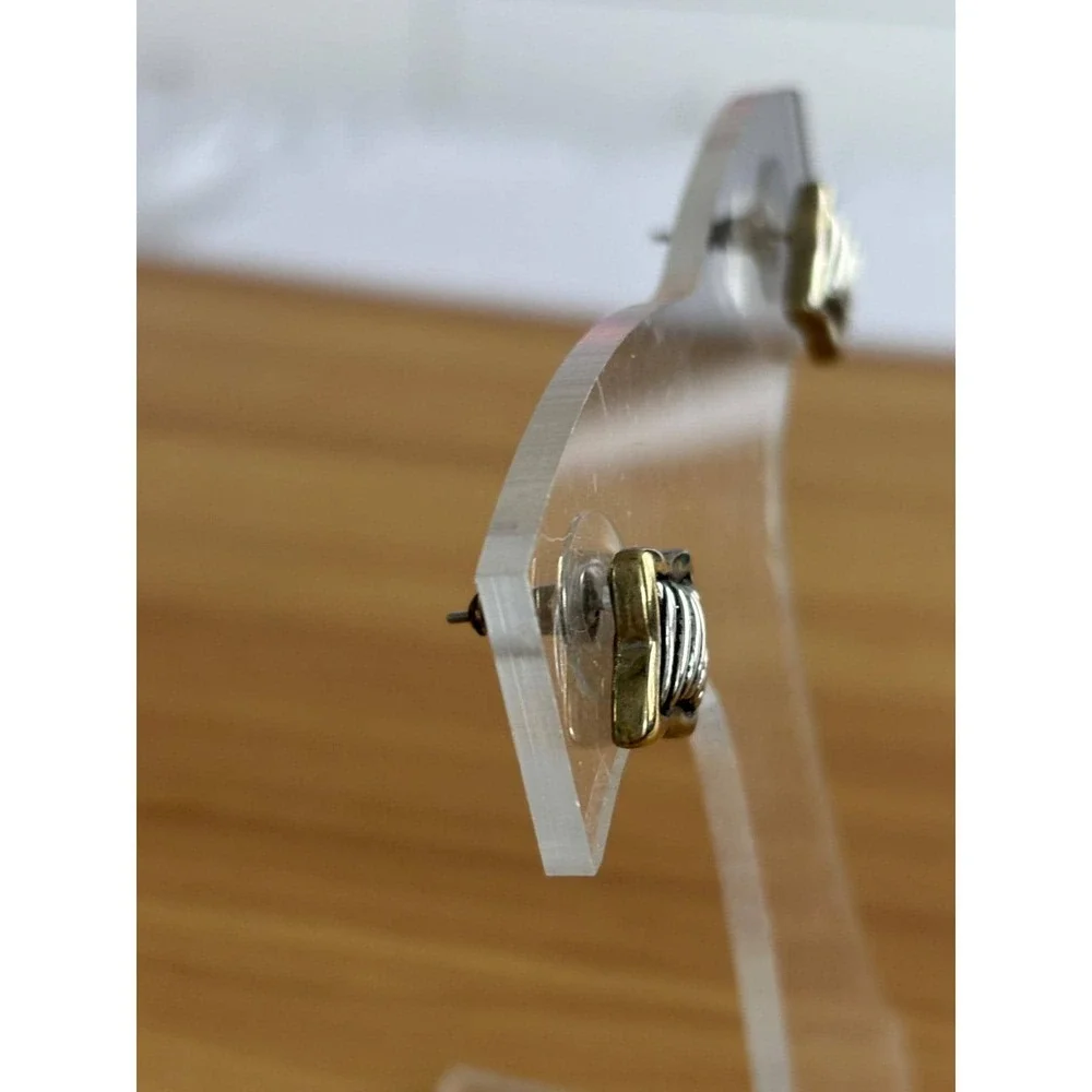 Small Square Stud Earrings Unique Ribbed Texture Gold & Silver